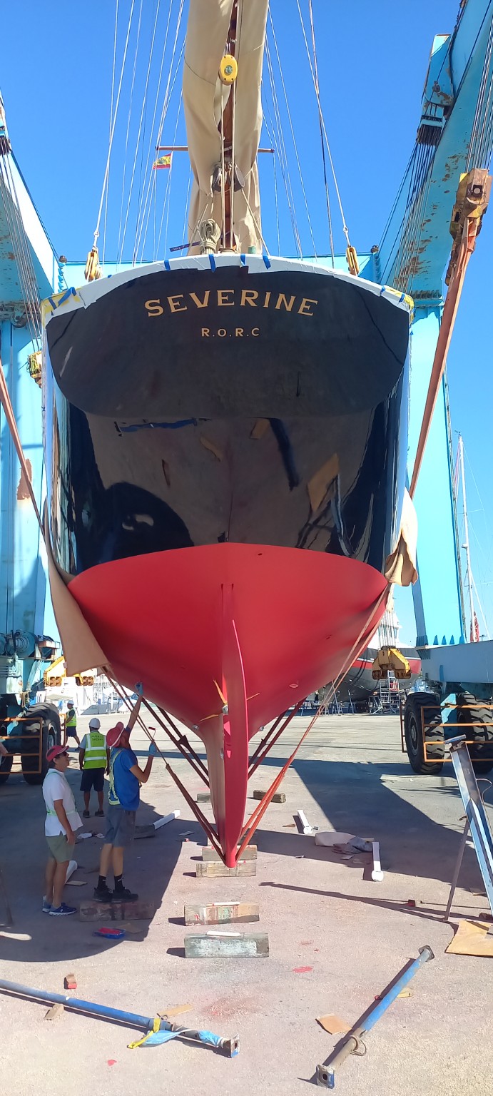 Classic yacht ashore for maintenance